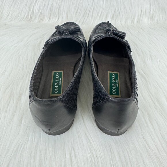 WMNS Cole Haan Megan Woven Leather Tassel Loafers Flats Sz 9B  Blk W3507 ITALY - Picture 4 of 10